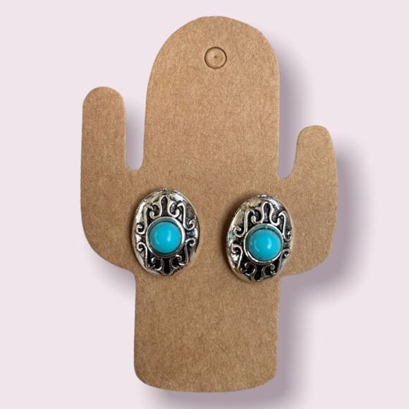 Oh, Rosalinda Jewelry - Turquoise Stone Silver Post Studs Earrings